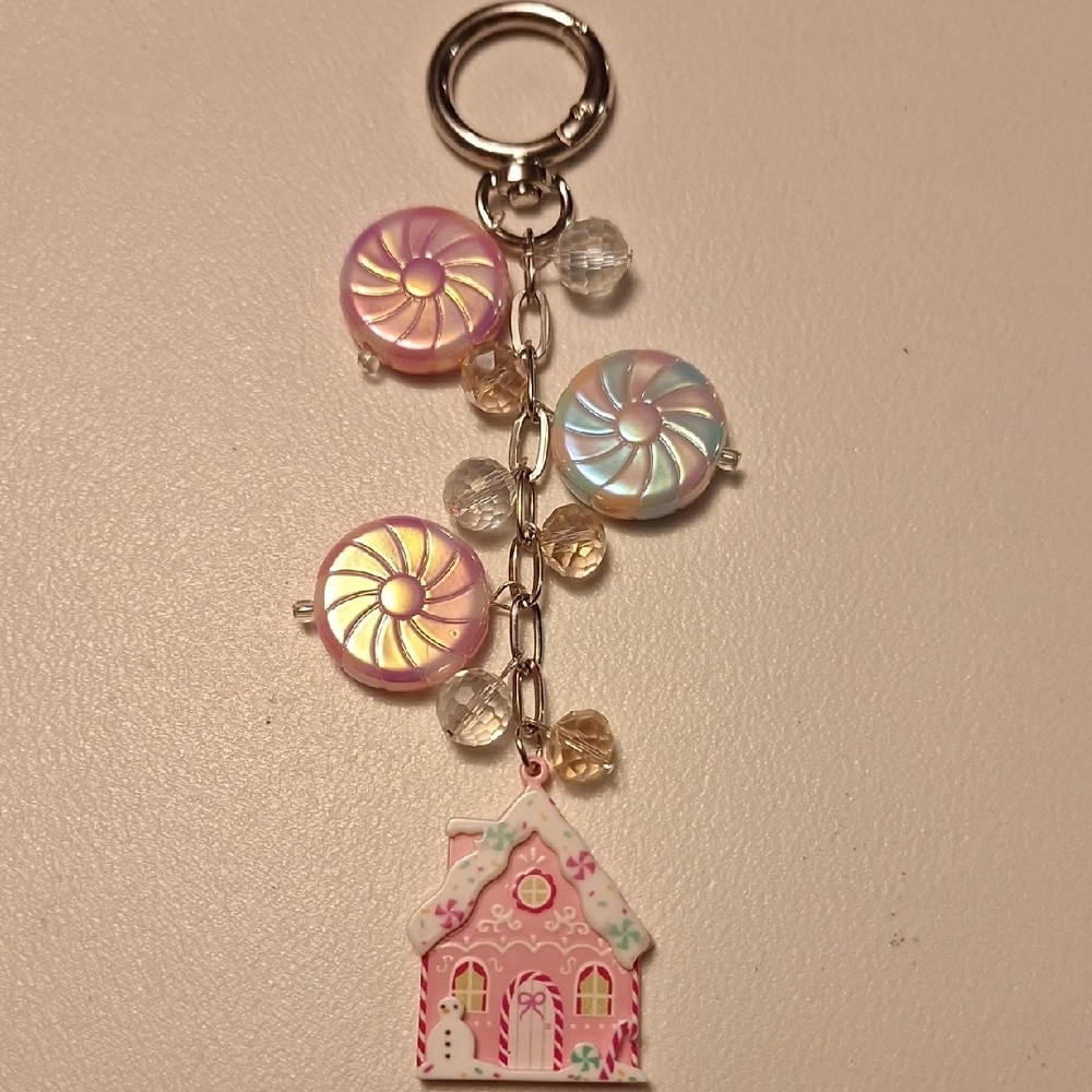 Charming Pink and White Holiday Keychain